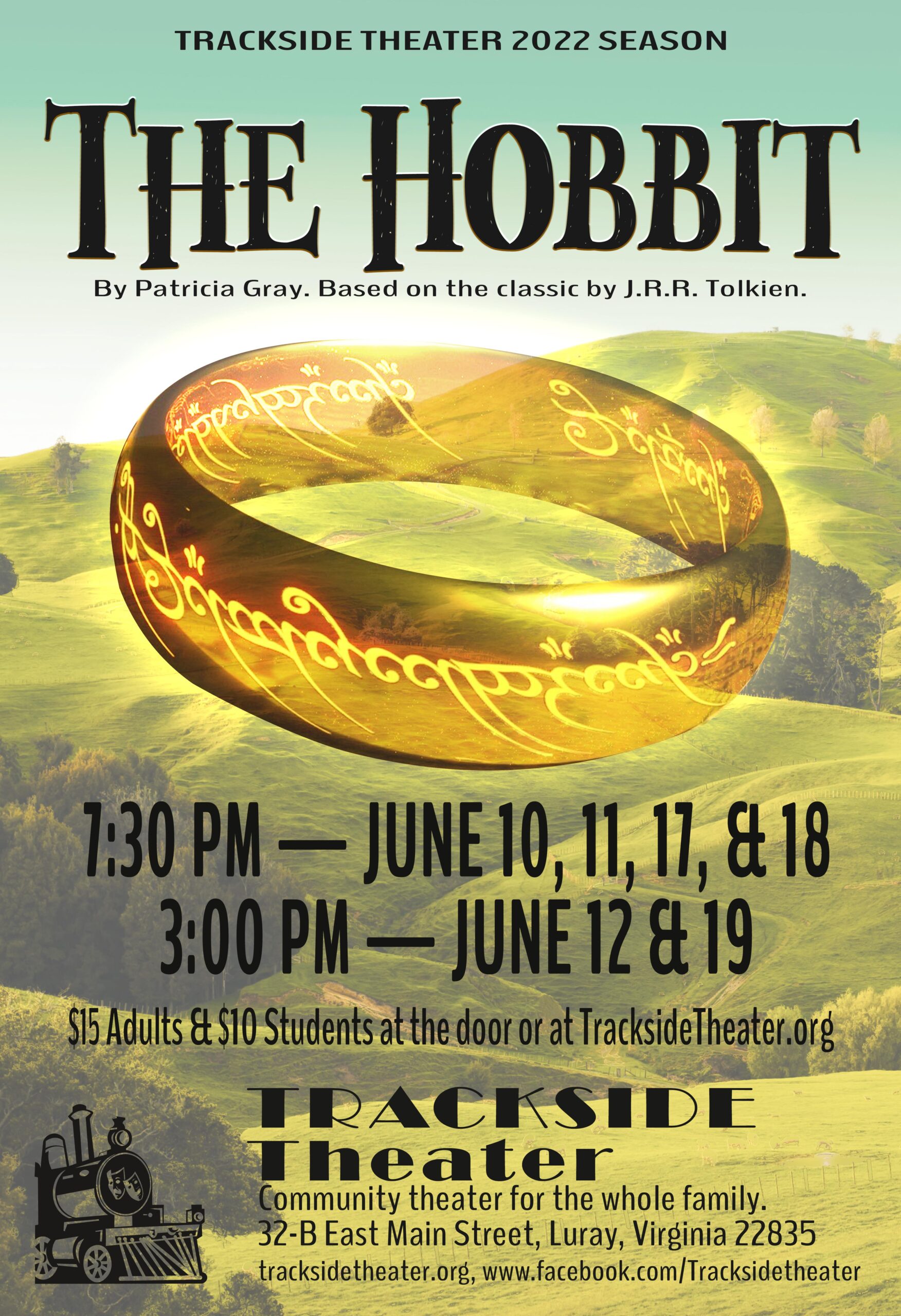 Poster for The Hobbit Performance at Trackside Theater June 10-19 at Trackside Theater in Luray