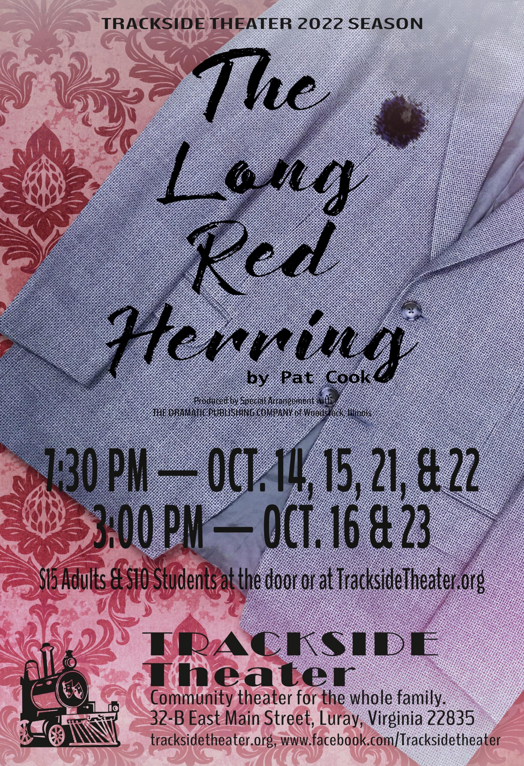 promotional poster for comedy thriller play the long red herring by pat cook