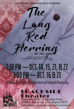 promotional poster for comedy thriller play the long red herring by pat cook